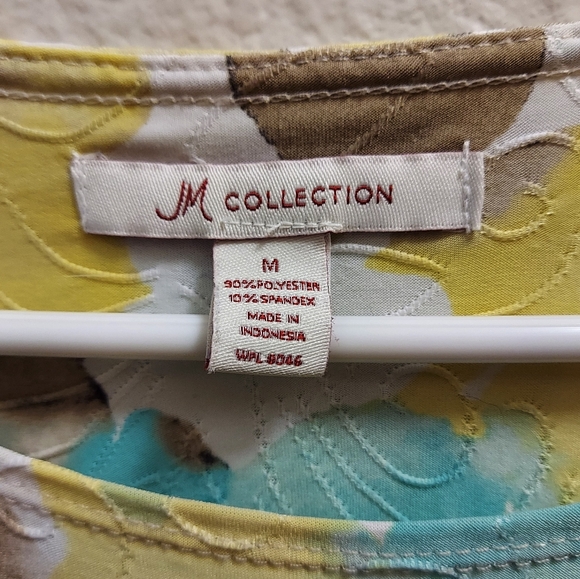 JM Collection Women's Floral Top Yellow Aqua White Career Work Short Sleeve Med - Picture 3 of 6